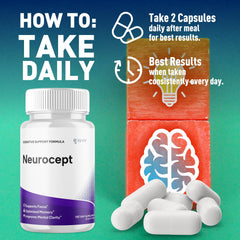 Syvor Neurocept back packaging, lists 30 servings per bottle.