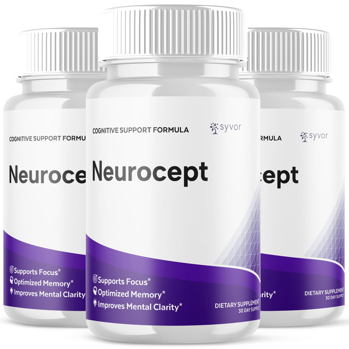 Syvor Neurocept bottle front, potentially supporting daily focus.