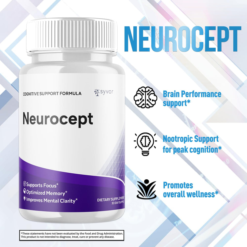 Syvor Neurocept bottle side view, label highlights all-natural formula.