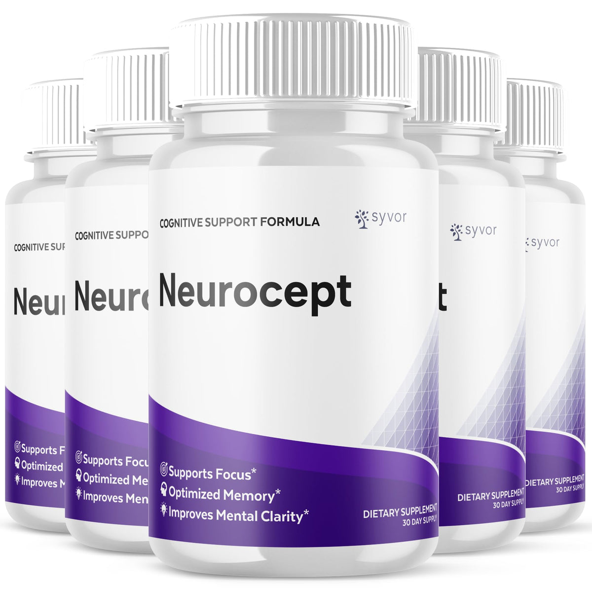 Syvor Neurocept capsules bottle front shows all-natural formula for daily wellness.