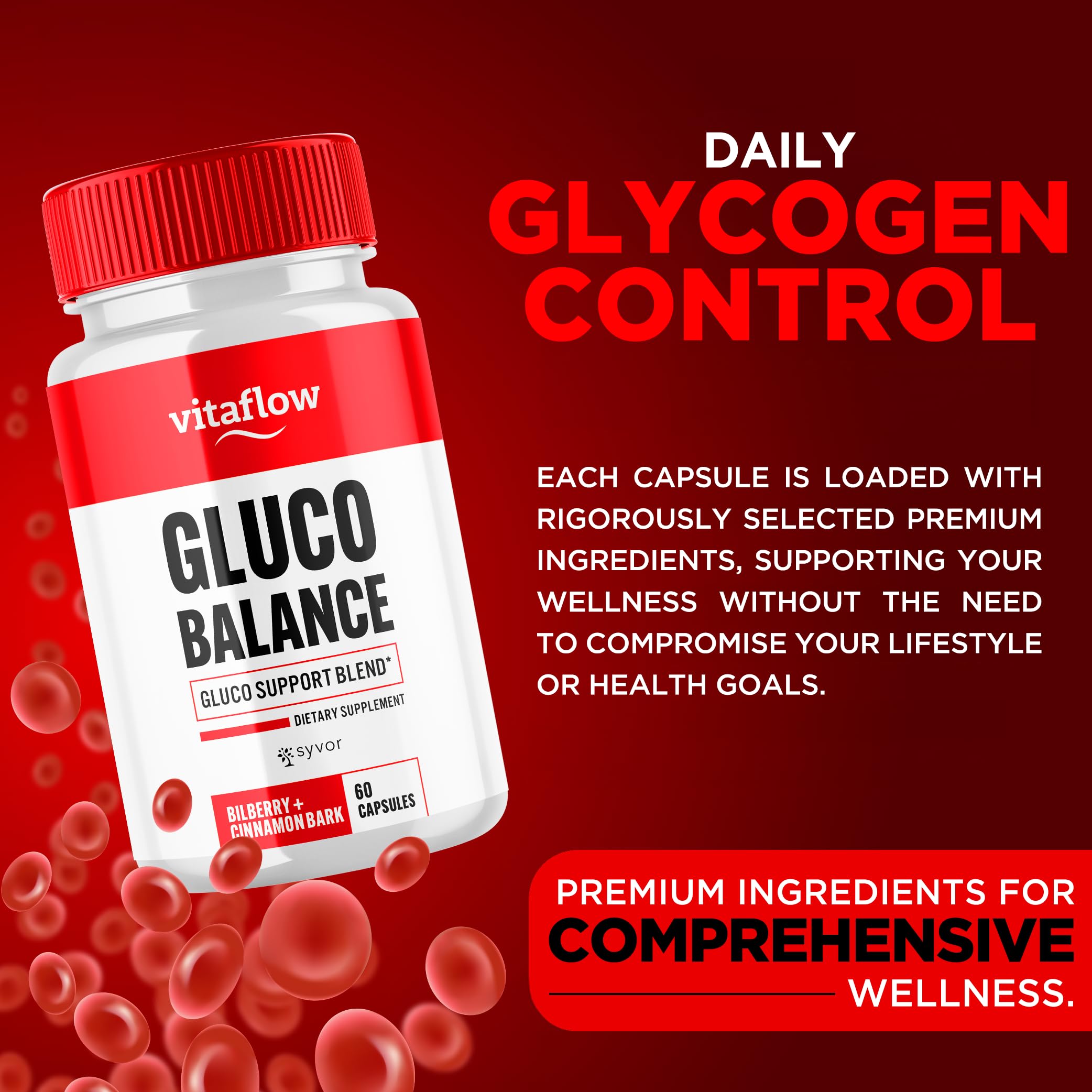 Syvor Vitaflow Balance capsules closeup reveals premium all natural capsules.