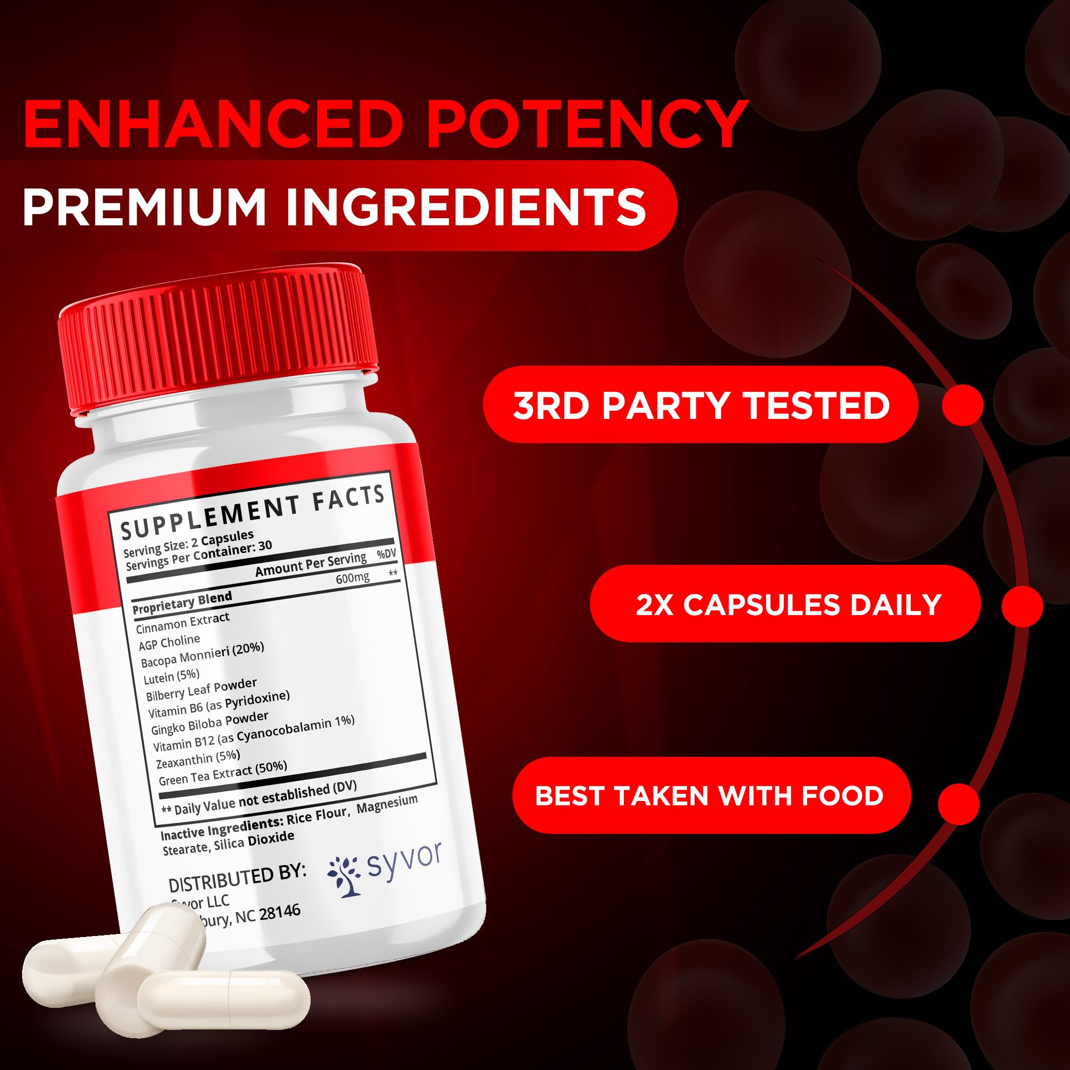 Syvor Vitaflow Balance pour shot demonstrates easy to swallow capsules.