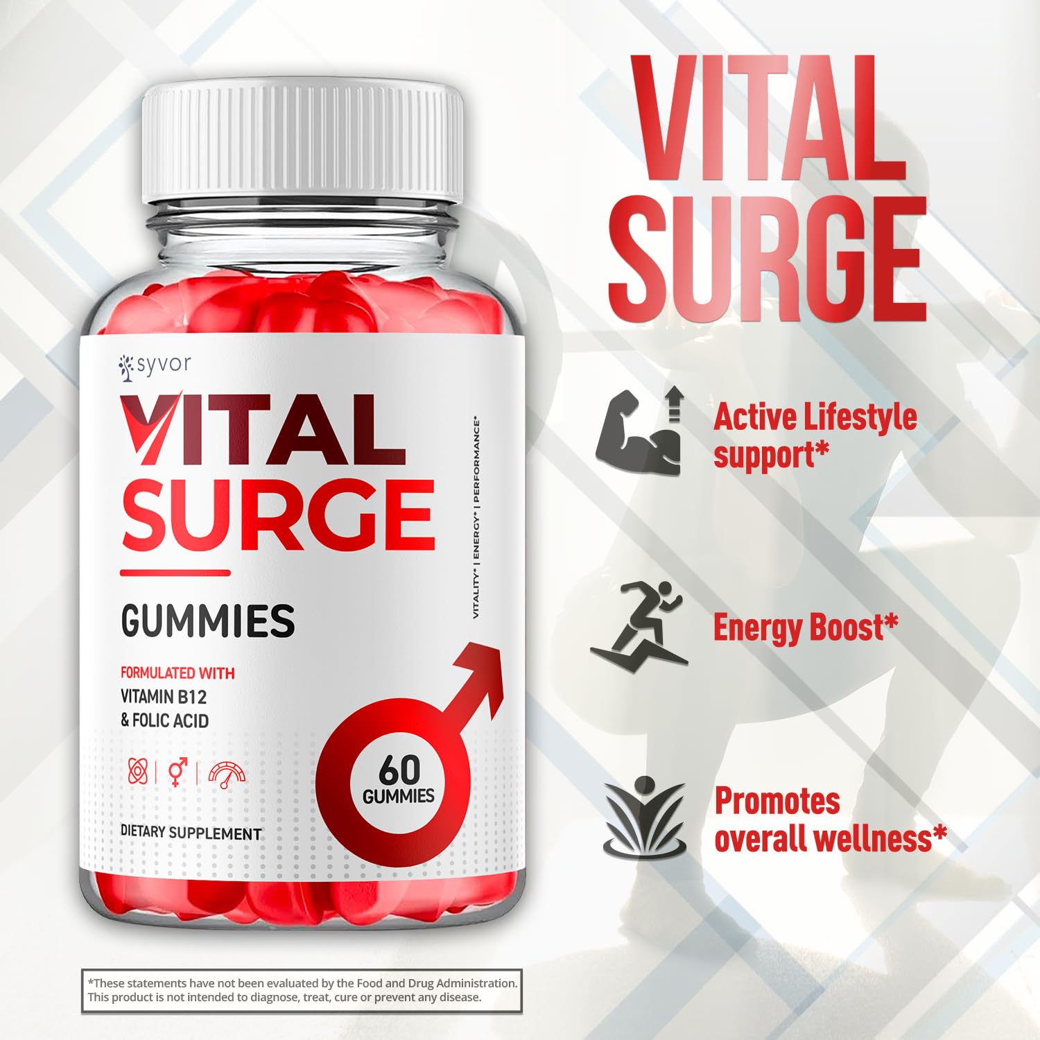 Gummies poured from Syvor Vital Surge bottle for daily use