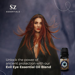 Sz Essentials Evil Eye bottle top view with surrounding botanicals