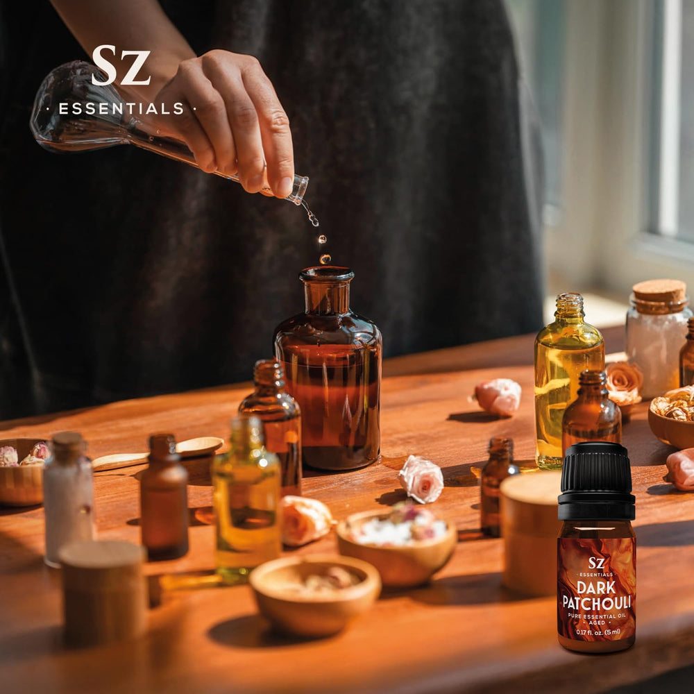 Sz Essentials Patchouli supports candles, soaps, and skincare formulations seeking depth.