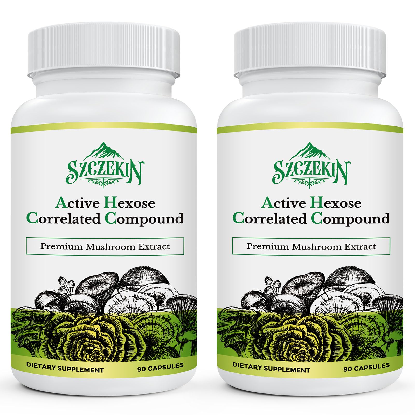 Szczekin AHCC 1500mg bottle cap close-up highlighting premium immune-support capsules.