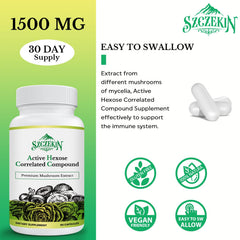 Szczekin AHCC bottle and spoon dispensing capsules for easy daily use.