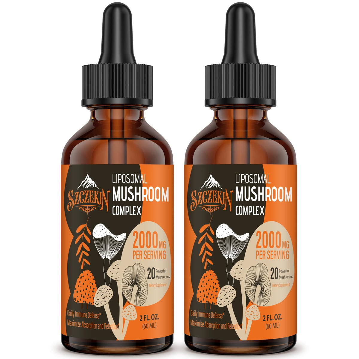 Szczekin Liposomal Mushroom Drops bottle highlighted for enhanced absorption and immune support.