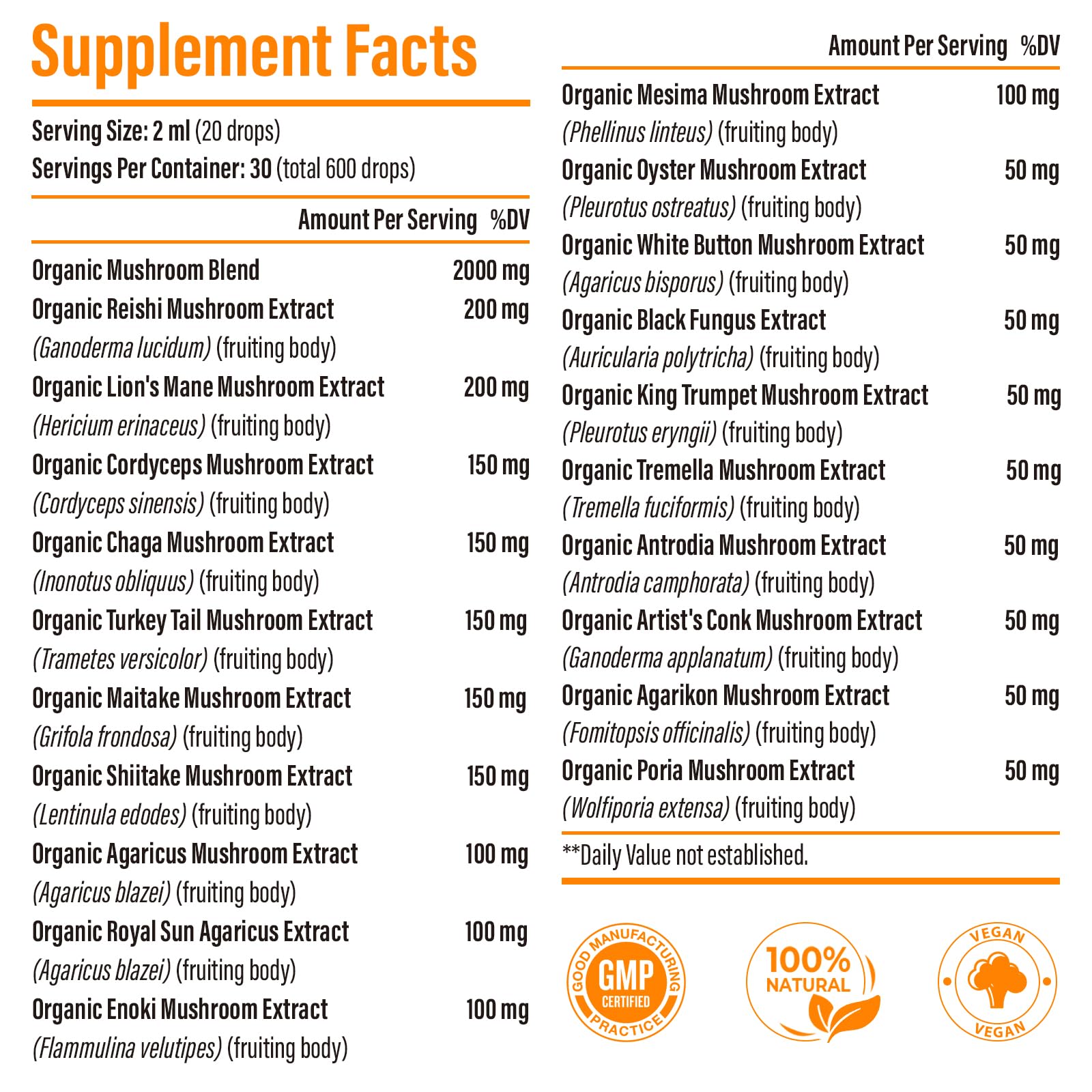 SZCZEKIN Liposomal Mushroom Drops label closeup emphasizing organic blend for holistic wellness.