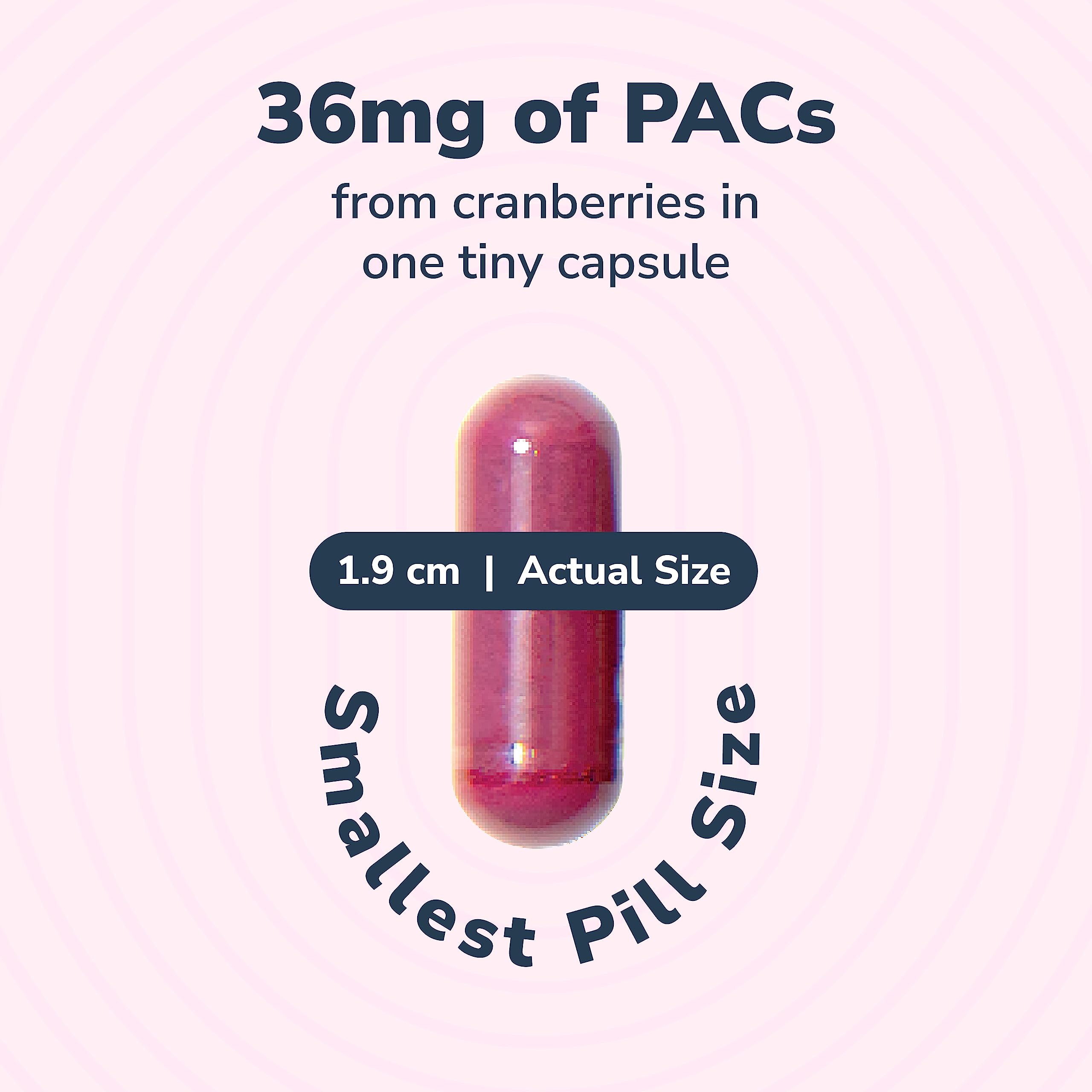 Szio+ Utiva Cranberry PACs bottle side label highlights 36 mg PACs per capsule