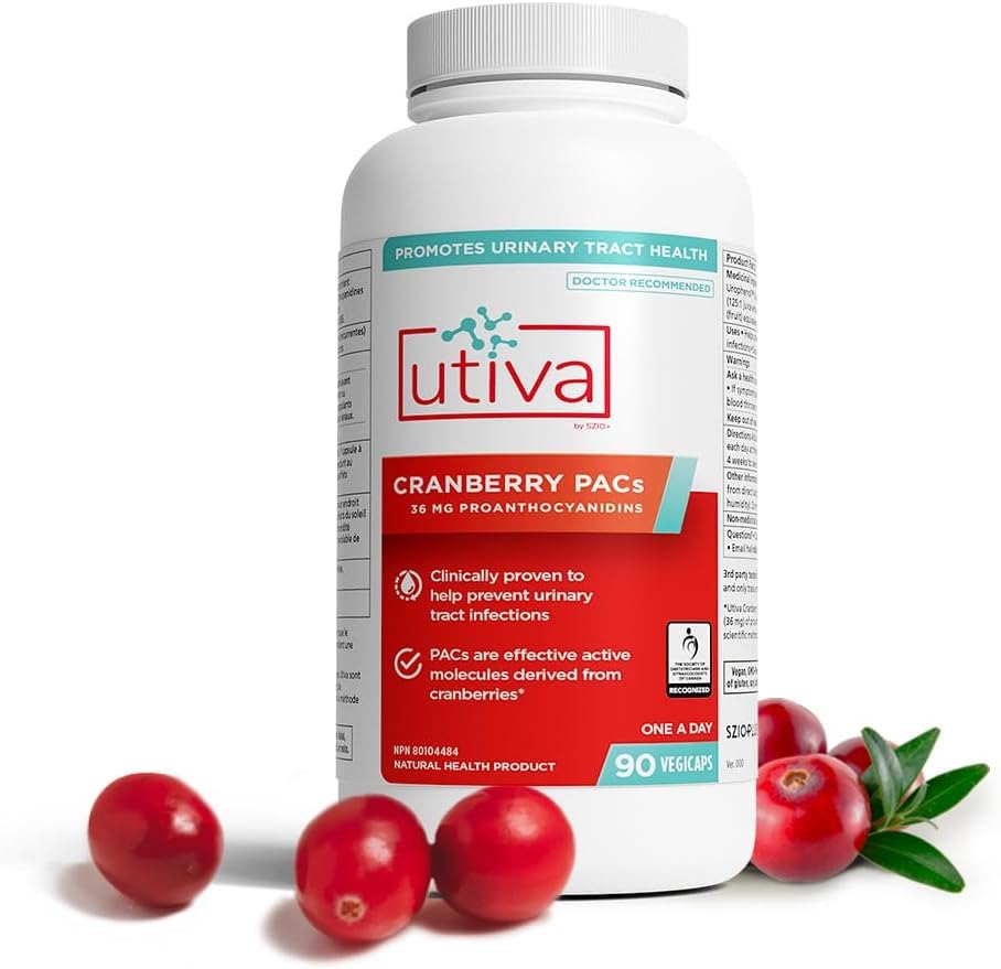 Szio+ Utiva Cranberry PACs capsules in hand for portable daily use
