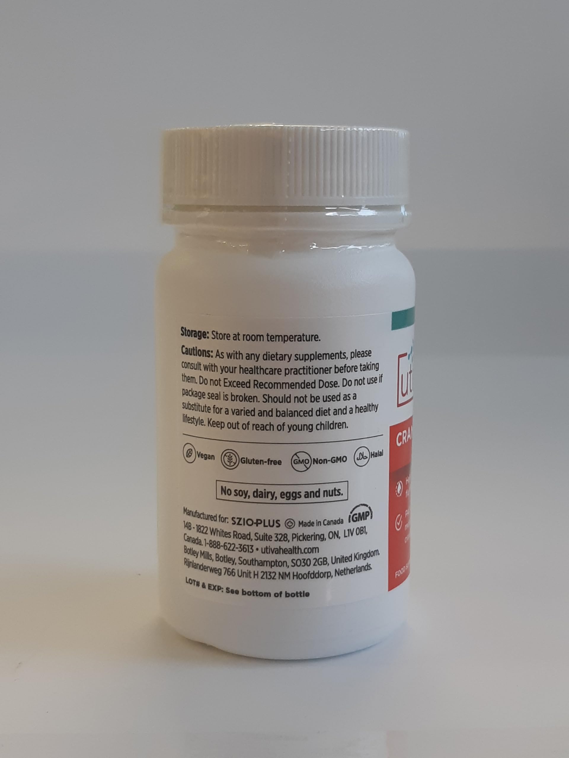 Szio+ Utiva Cranberry PACs bottle shown on kitchen counter for daily use