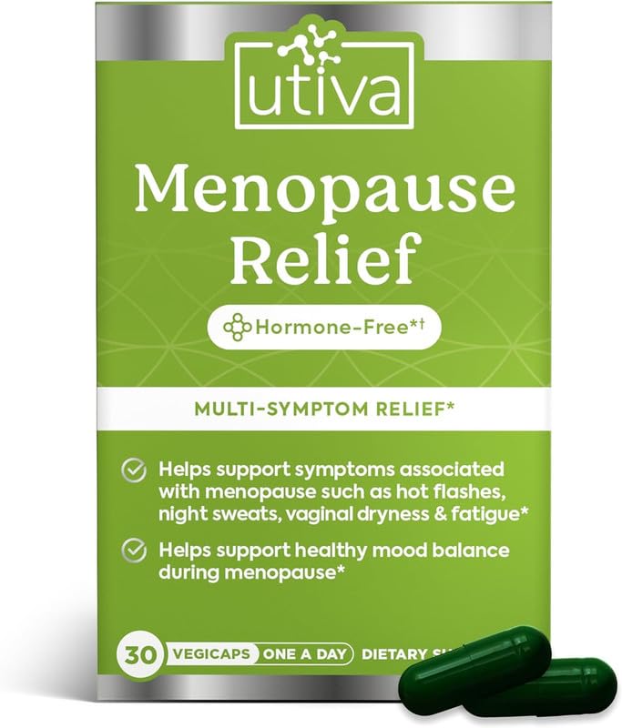 Szio+ UTIVA Menopause Relief bottle front shows a natural, hormone-free support option.