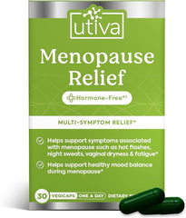 Szio+ UTIVA Menopause Relief bottle front shows a natural, hormone-free support option.
