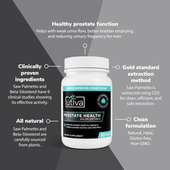 Label detail of Szio+ Utiva Prostate Health highlighting ingredients.