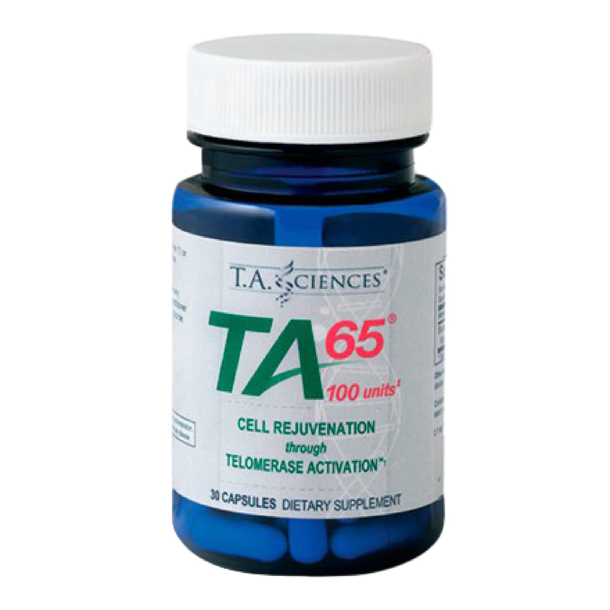 TA Sciences TA-65 compound capsules ready for daily supplementation.