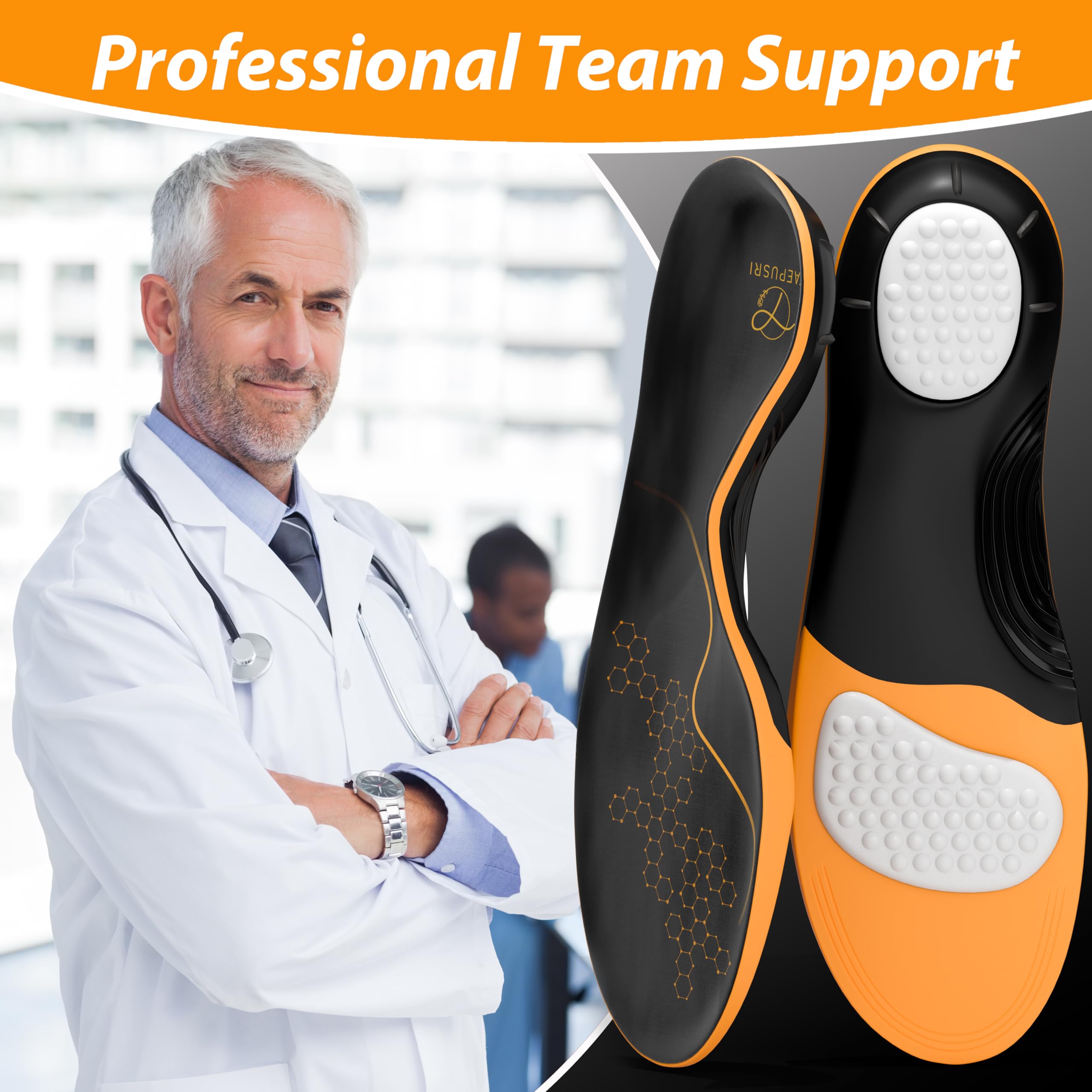 TAEPUSR gel cushioning insoles orange provide comfortable support throughout the day