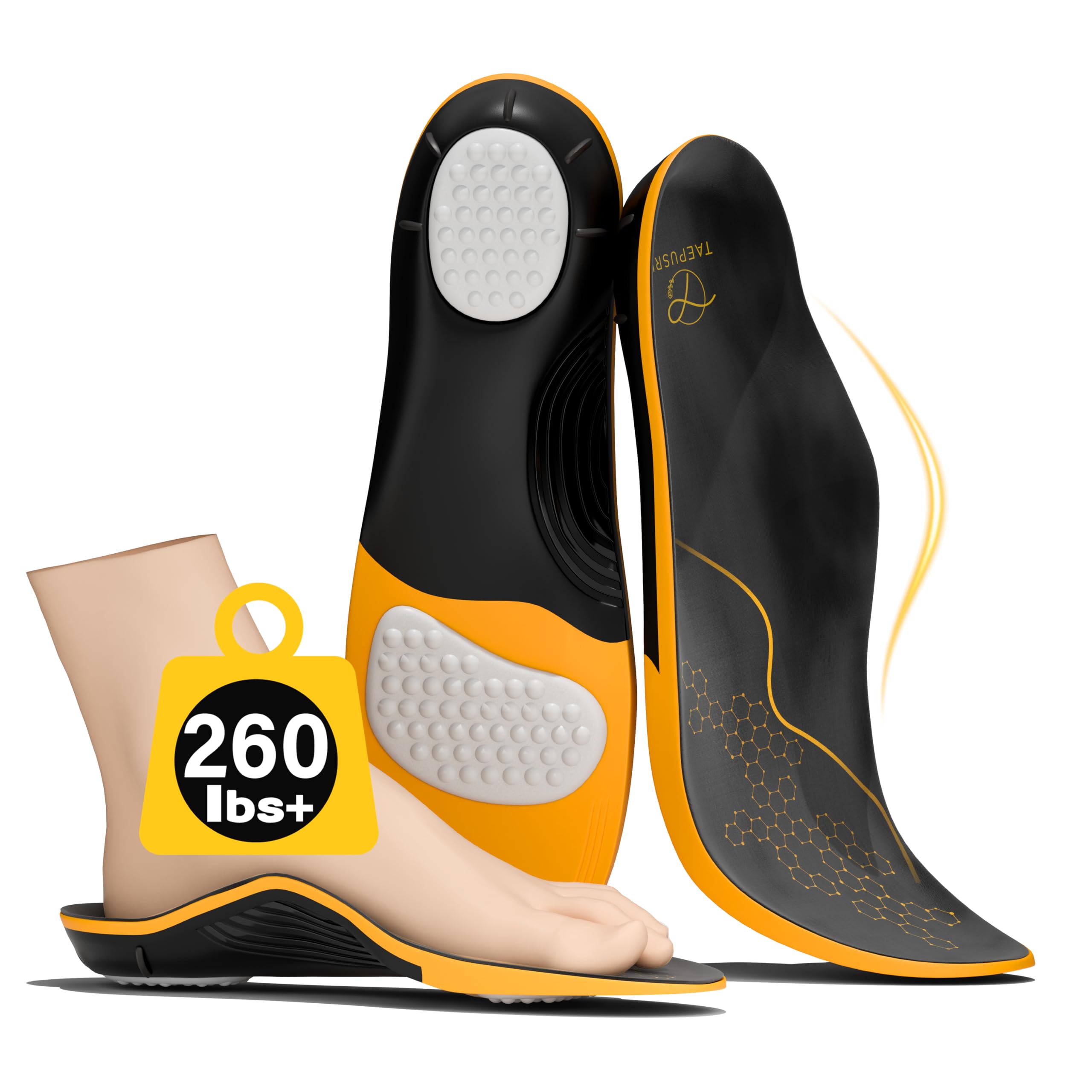 TAEPUSR plantar fasciitis insoles orange offer all-day arch support for daily walking