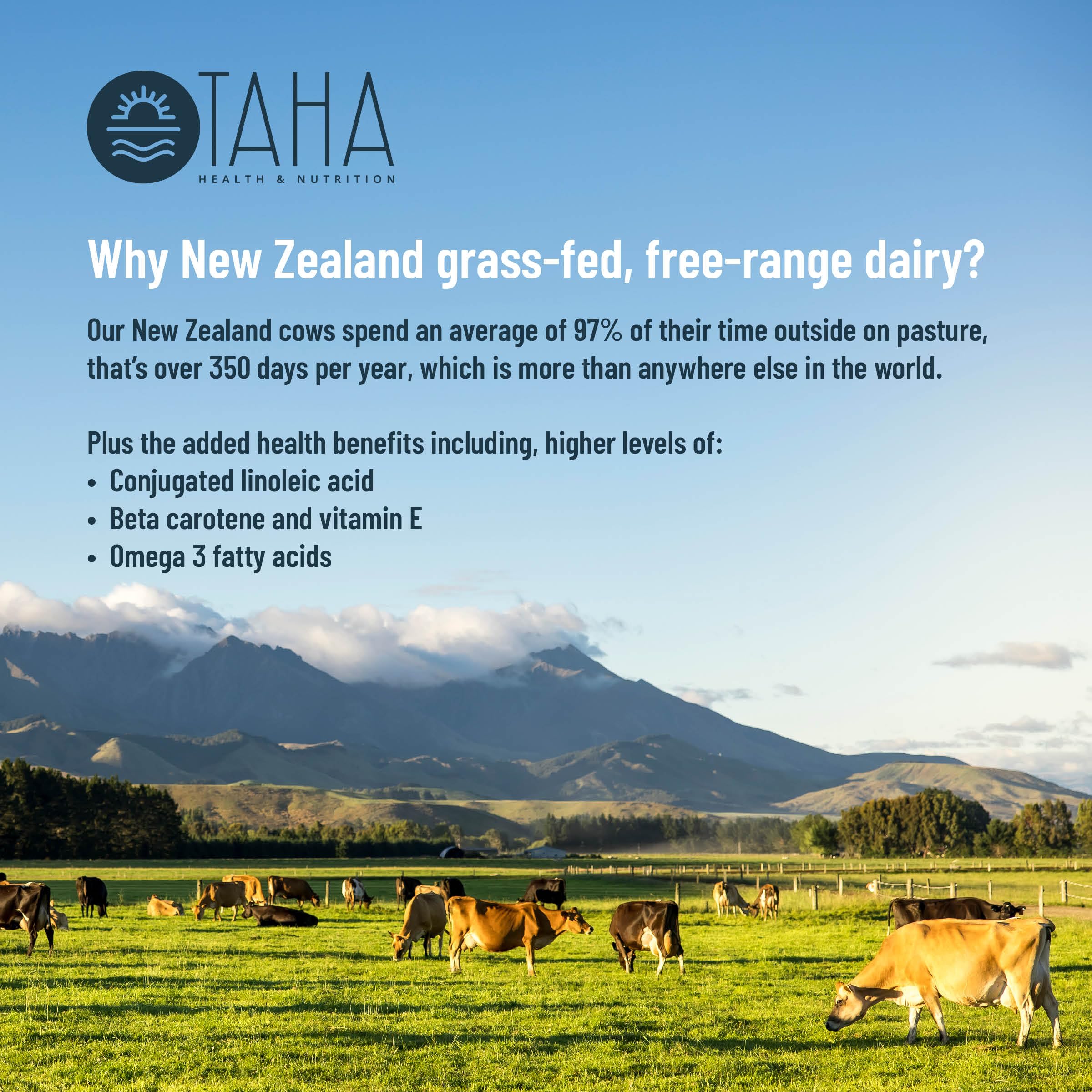 Taha Health & Nutrition packaging shows Toitū Net Carbon Zero sustainability.