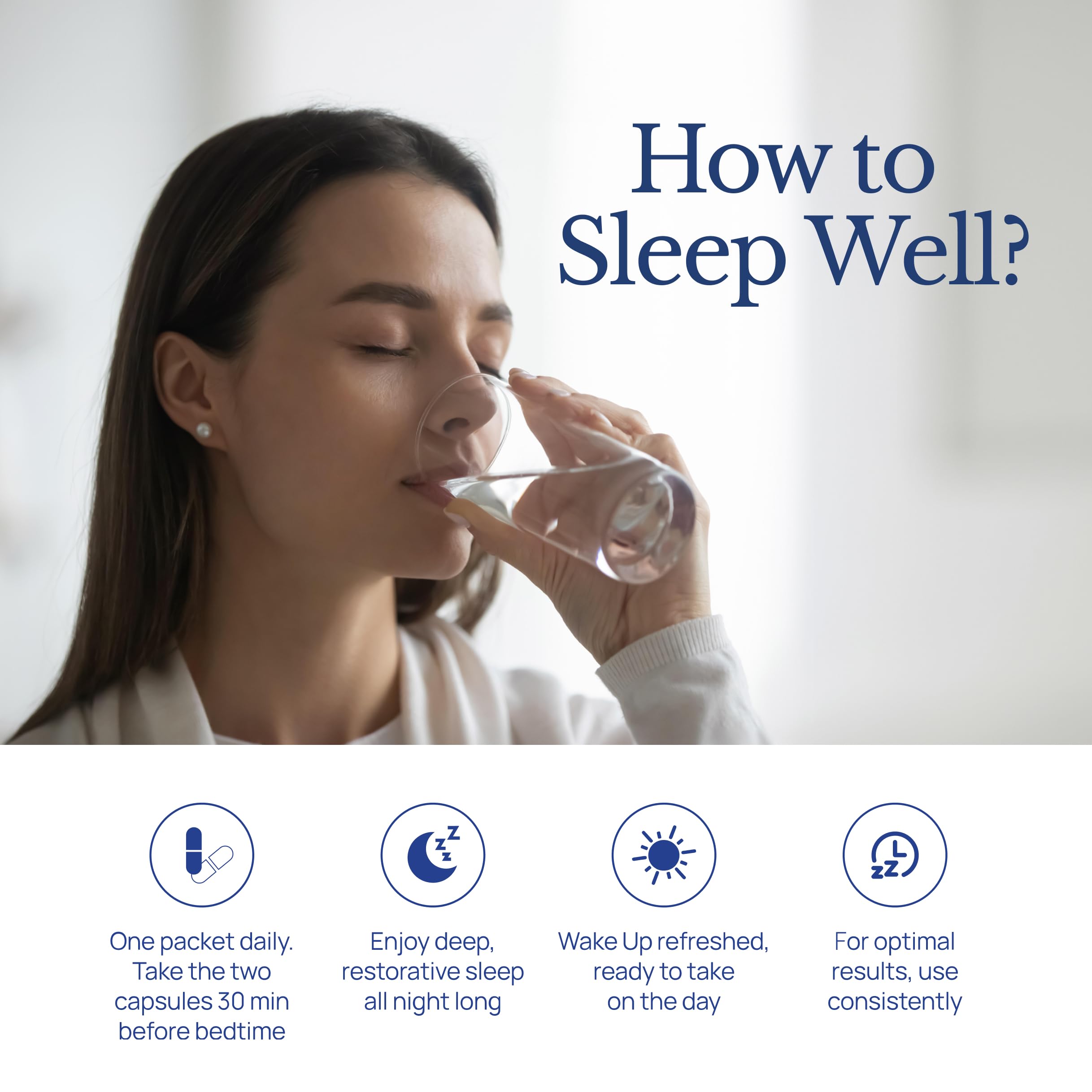 TAHIRO Sleep Well capsules two-count image highlighting vegan, non-GMO formula for calm evenings