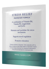 TAHIRO Stress-Relief Supplement vegan label signals clean ingredients and focus support.