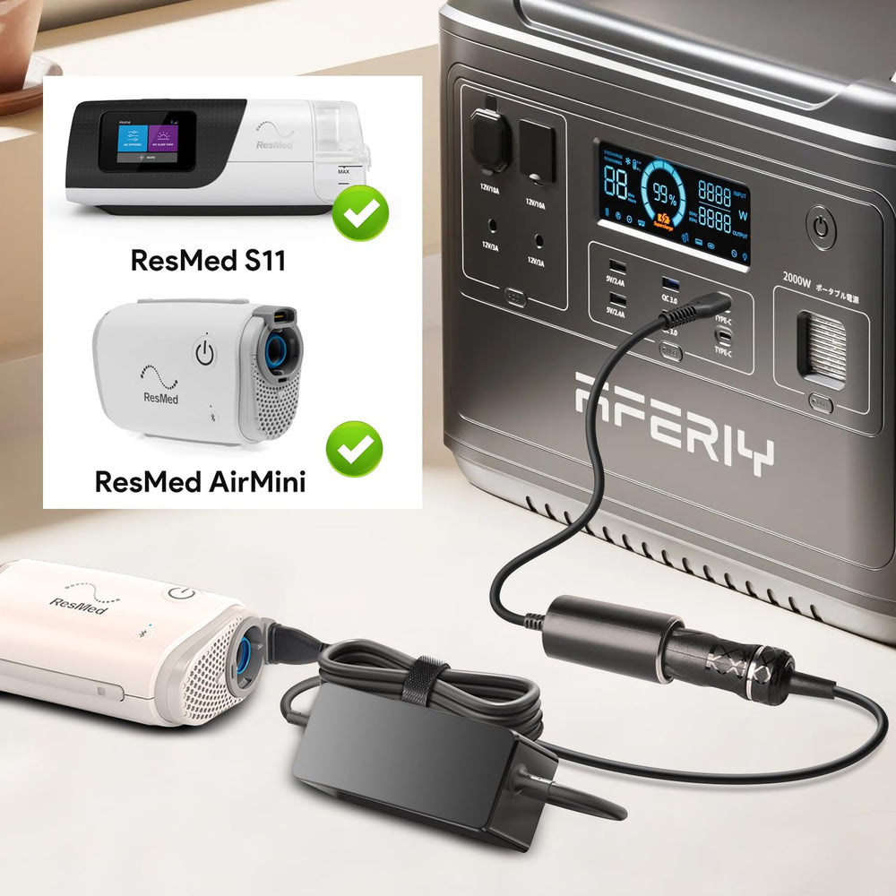TAIFU AirSense 11 DC adapter compatibility chart shows broad ResMed support