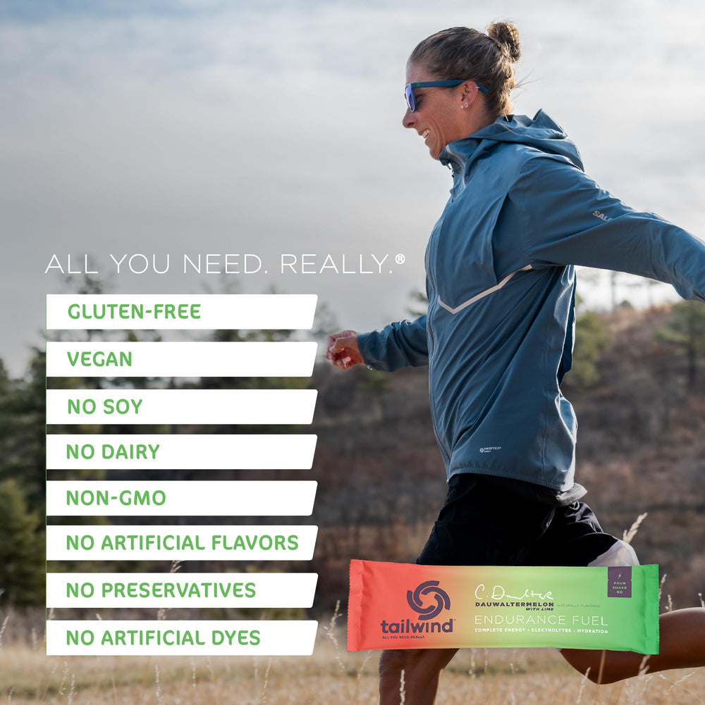 Close-up Tailwind Endurance Fuel label highlighting clean ingredients