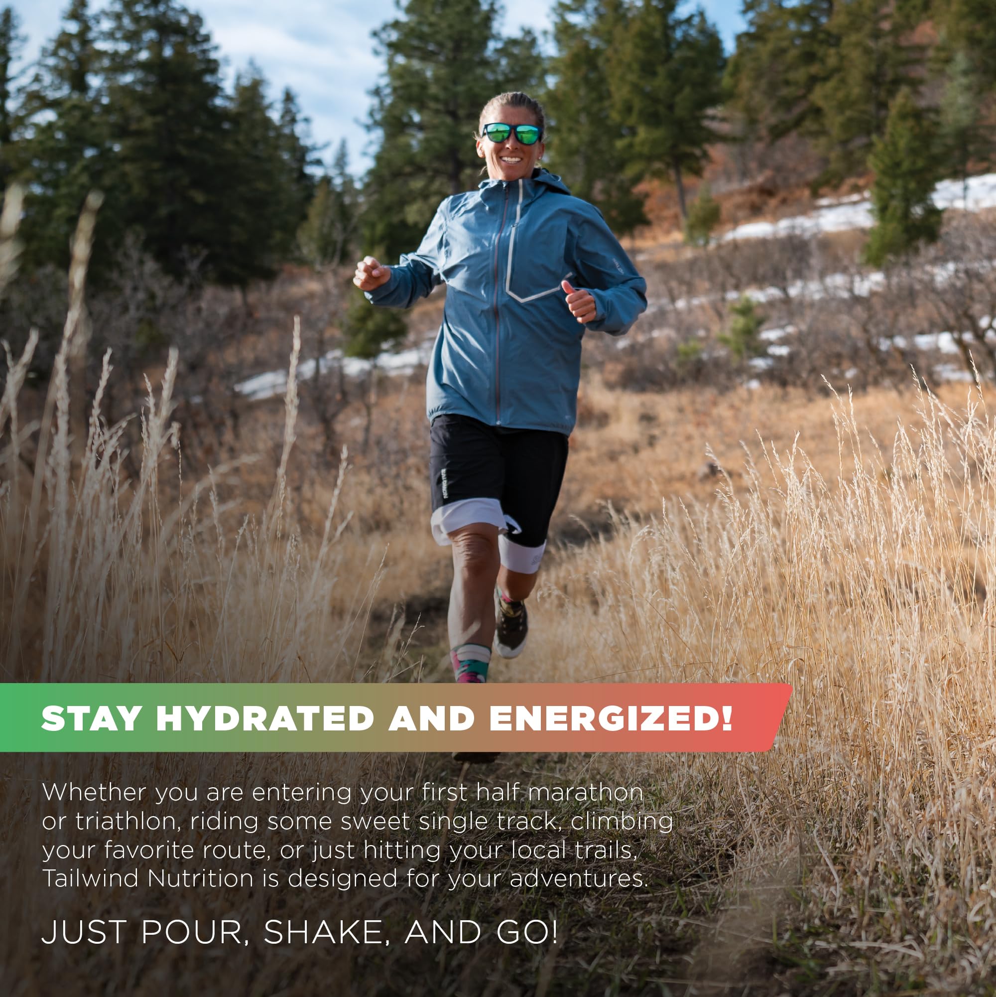 Tailwind Endurance Fuel on-trail use illustrates sustained hydration during activity.