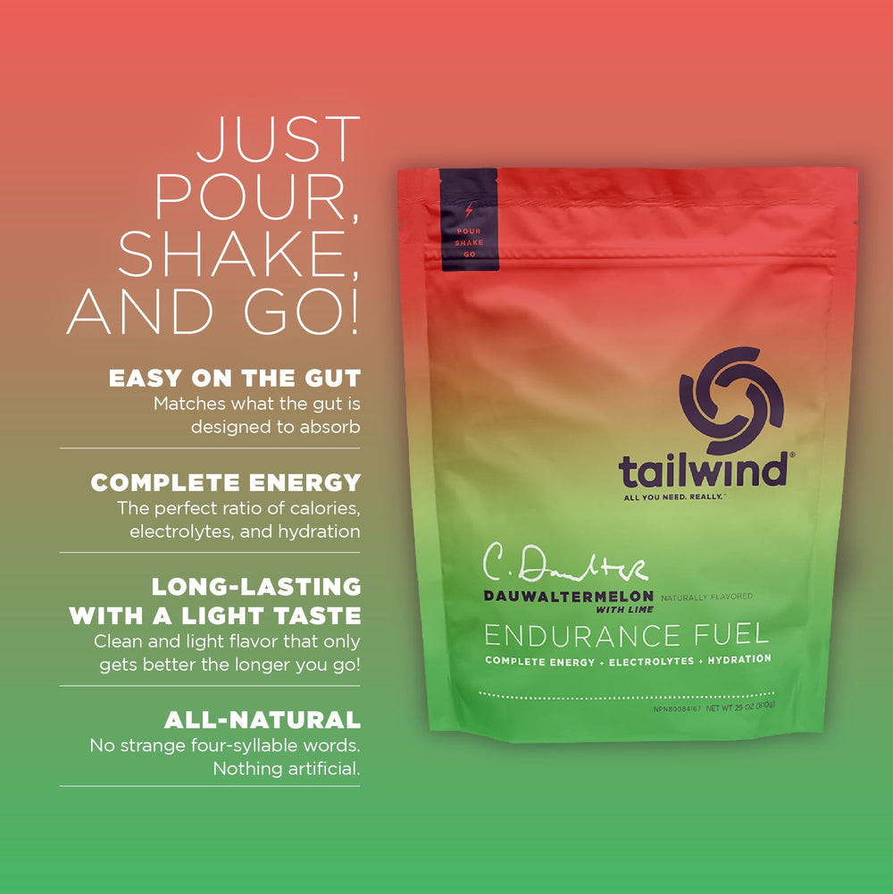 Tailwind Endurance Fuel mixed in water for steady energy during training.