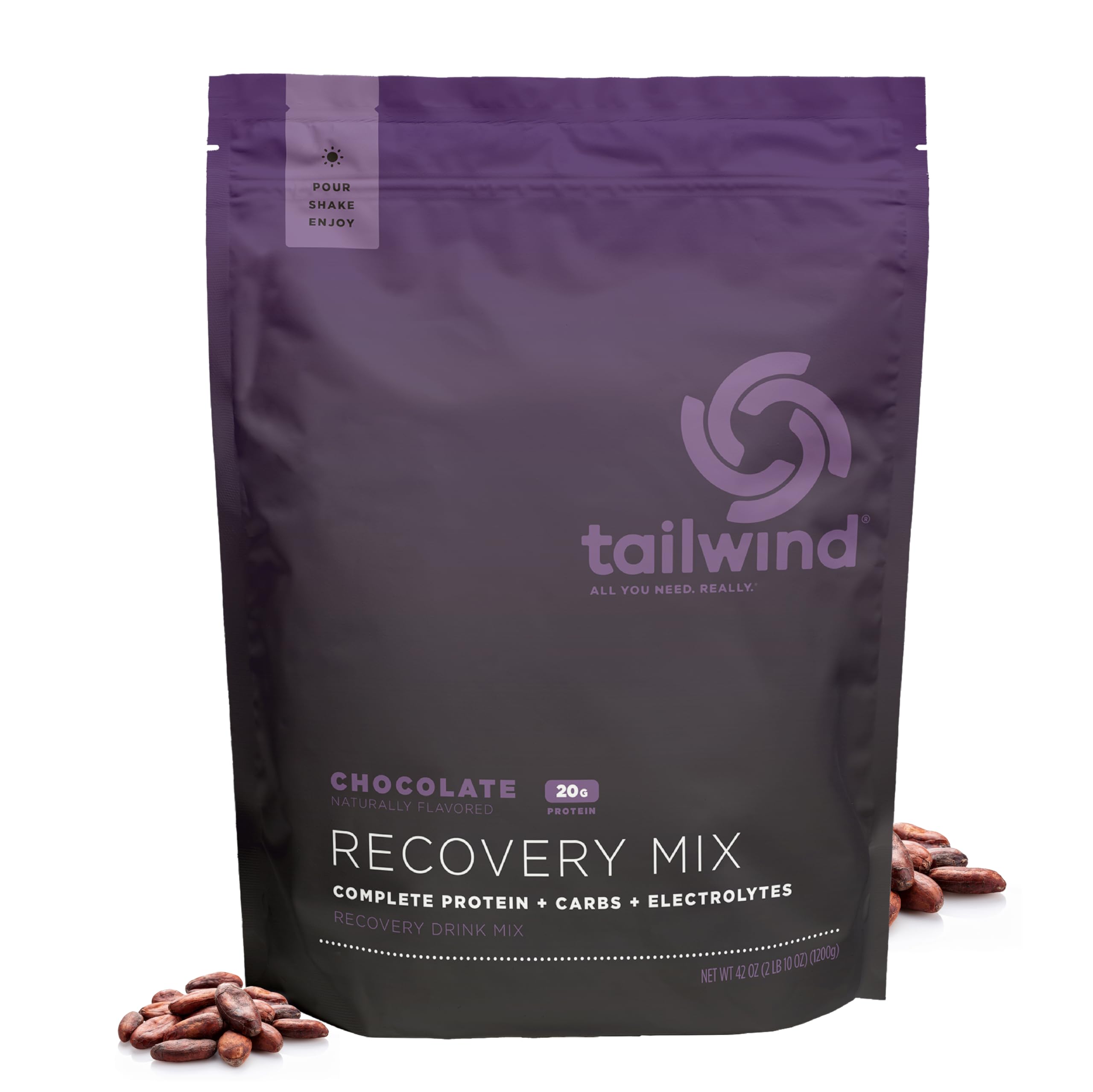 Tailwind Nutrition Recovery Mix after-workout scene with glass and powder ready