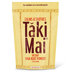 Taki Mai noble kava root powder bottle for daily relaxation rituals.