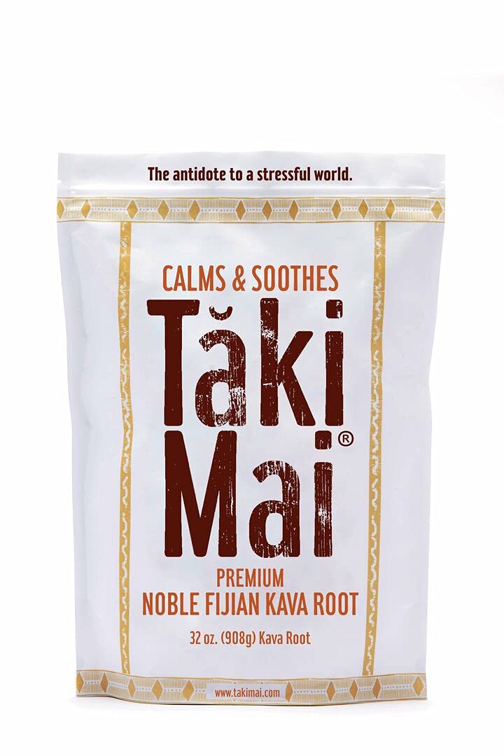 Taki Mai Noble Kava 32oz bottle poured for a calming evening ritual.