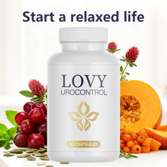 Lovy bottle on desk with glass suggesting easy everyday use