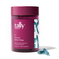 Tally Health Restore bottle front showing melatonin-free sleep support