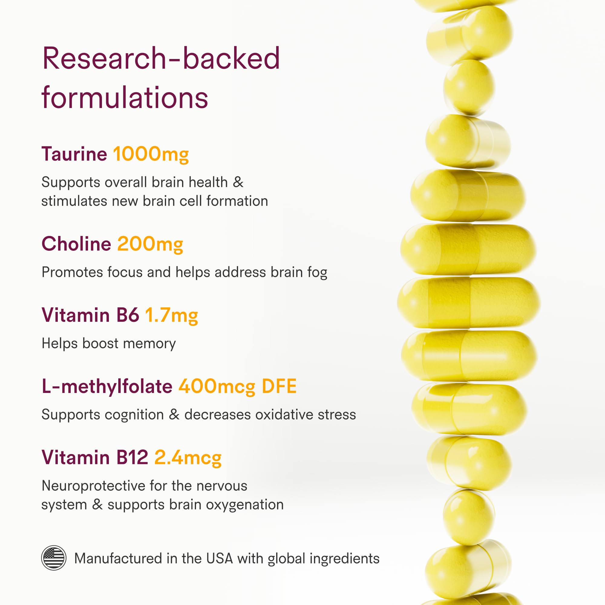 Tally Health Sharpen vegan icon and clean label indicating GMO-free formula.