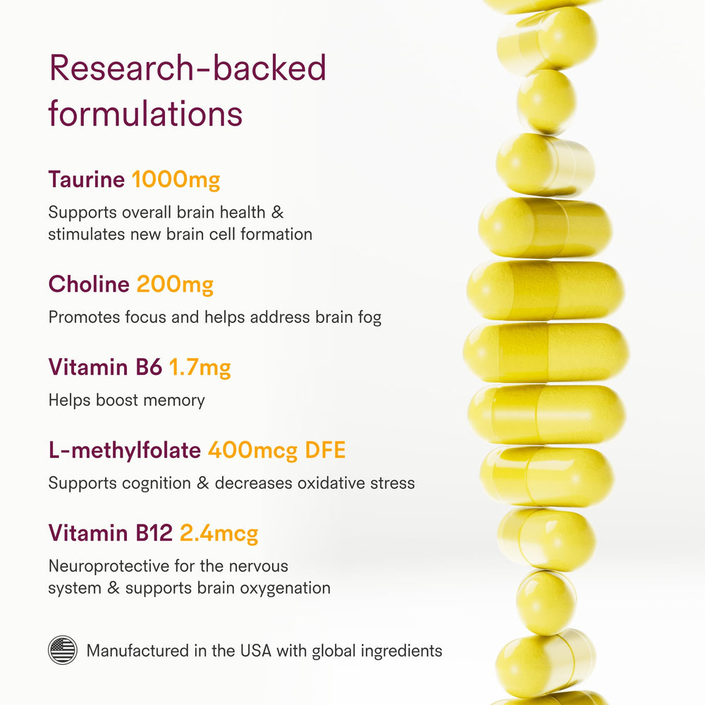 Tally Health Sharpen vegan icon and clean label indicating GMO-free formula.
