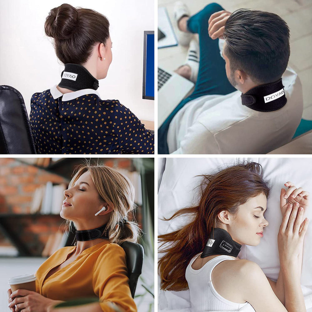 Talsafe neck wrap packaging includes pad, cord, adapter and timer.