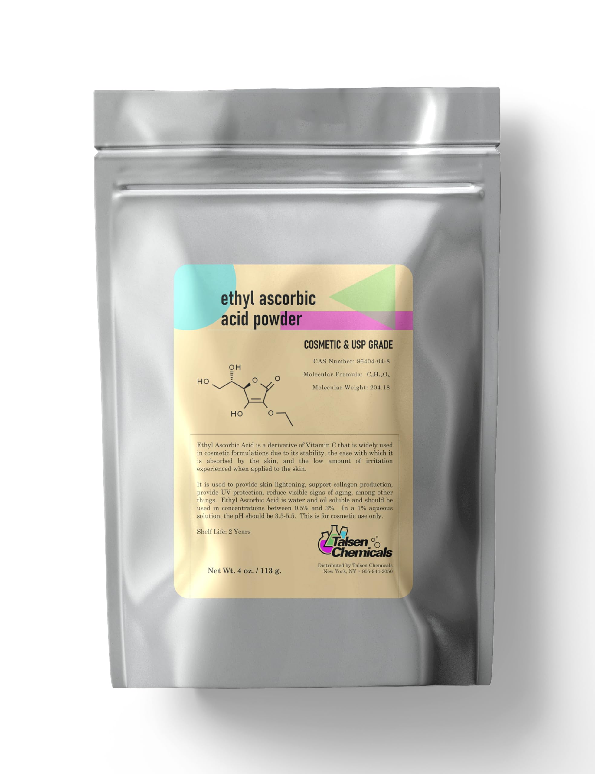Talsen Ethyl Ascorbic Acid Powder bottle for stable vitamin C in cosmetics