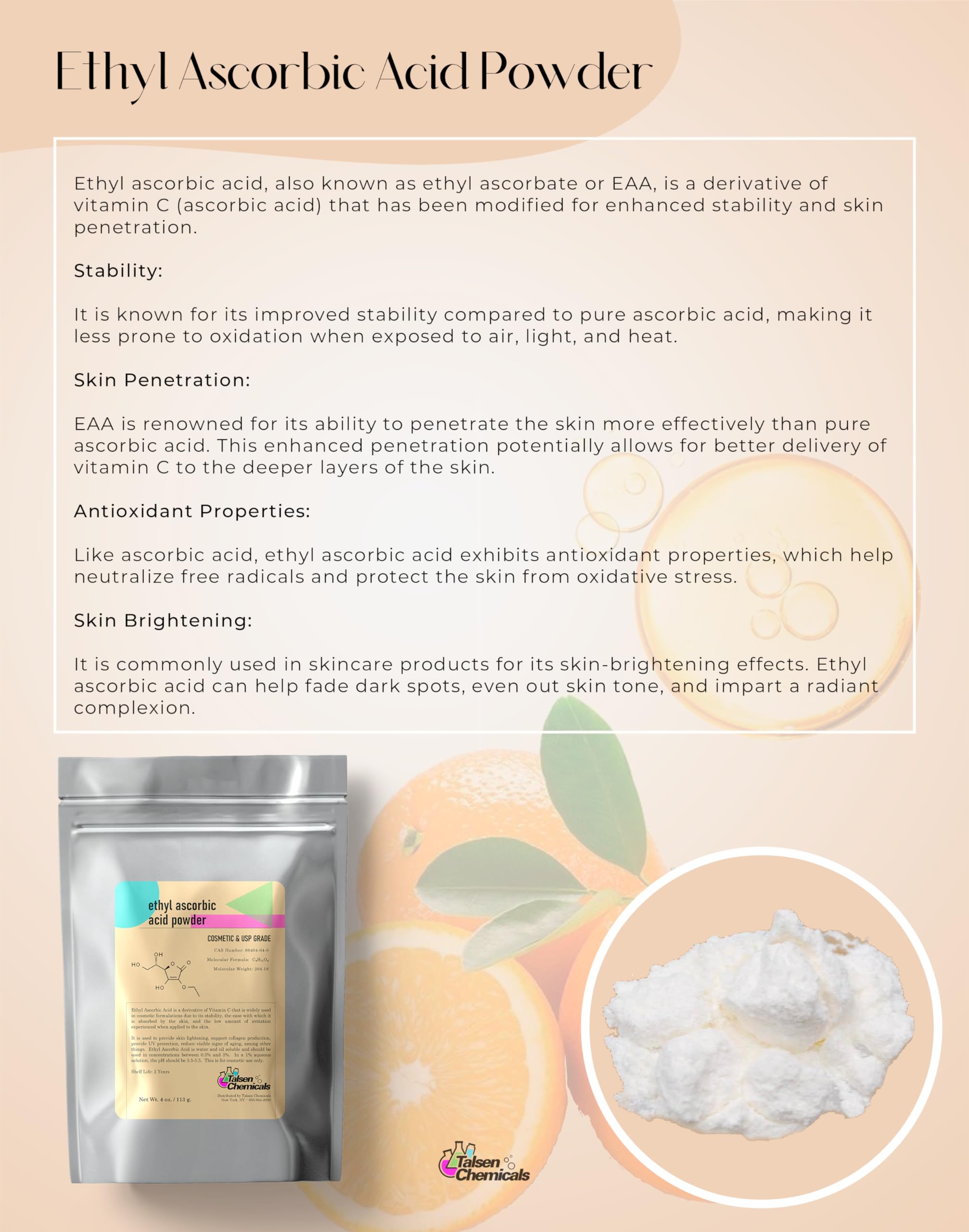 Ethyl Ascorbic Acid Powder ready for external cosmetic use
