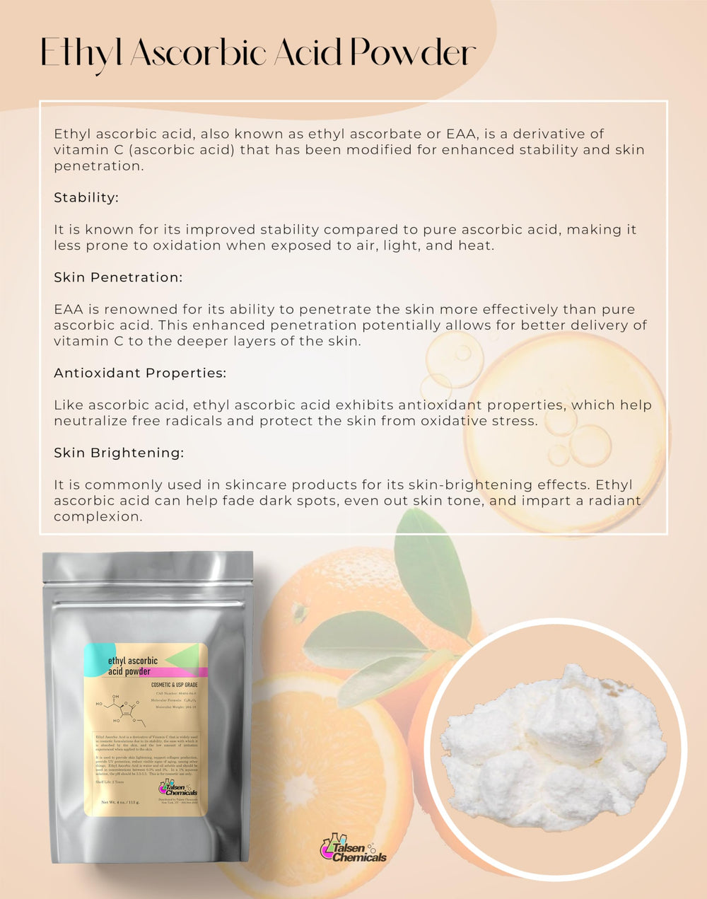 Ethyl Ascorbic Acid Powder ready for external cosmetic use