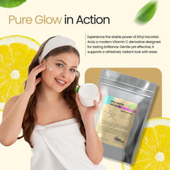 Pouring Ethyl Ascorbic Acid Powder from a measuring cap for formulations