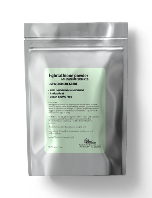 Talsen Chemicals L-Glutathione powder bottle ideal for DIY serums and smoother skin.