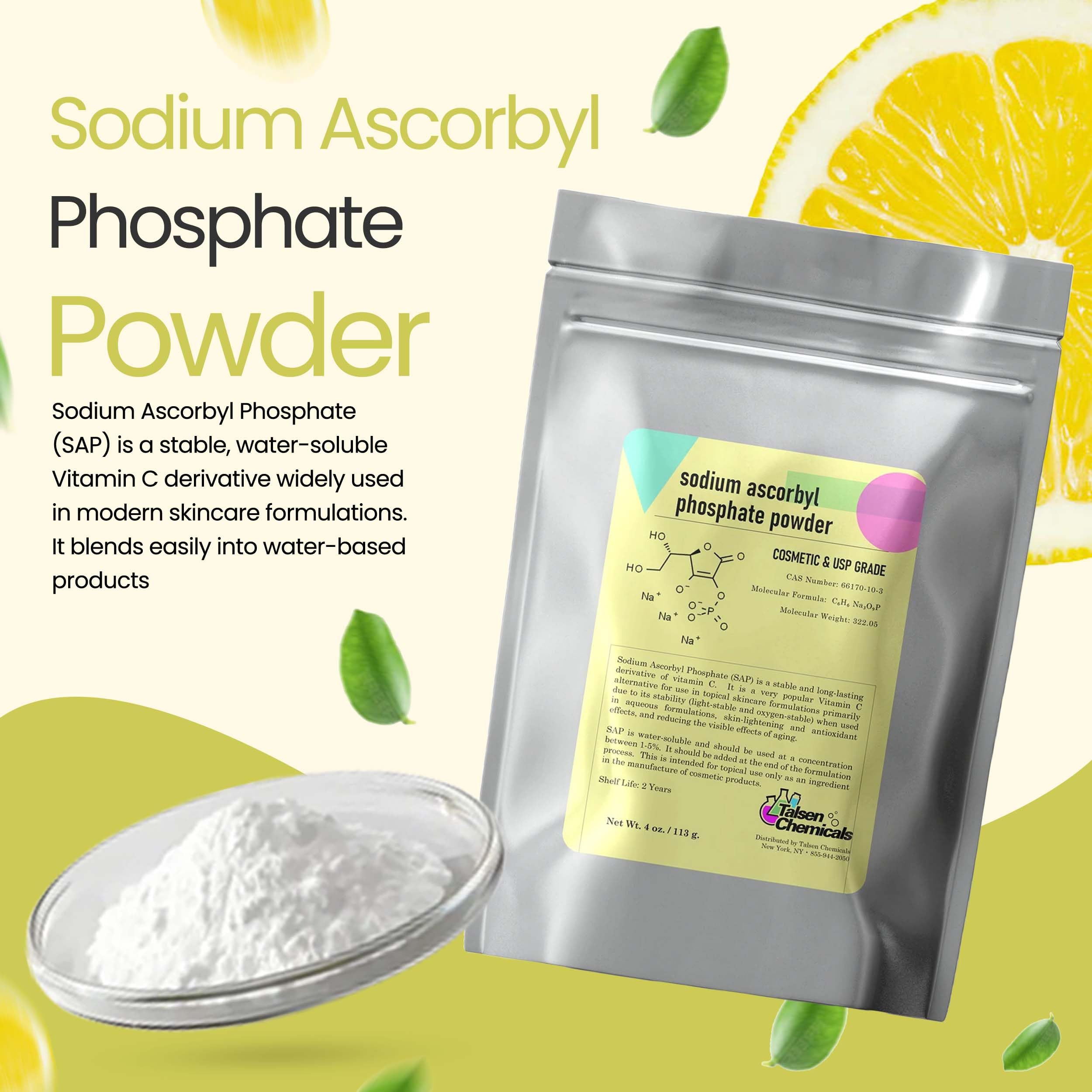 Talsen SAP powder packaging closeup highlighting white, odorless powder for water-based formulations.