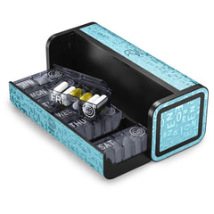 Talvolc M aesthetic pill organizer with blue shell for travel and daily use.