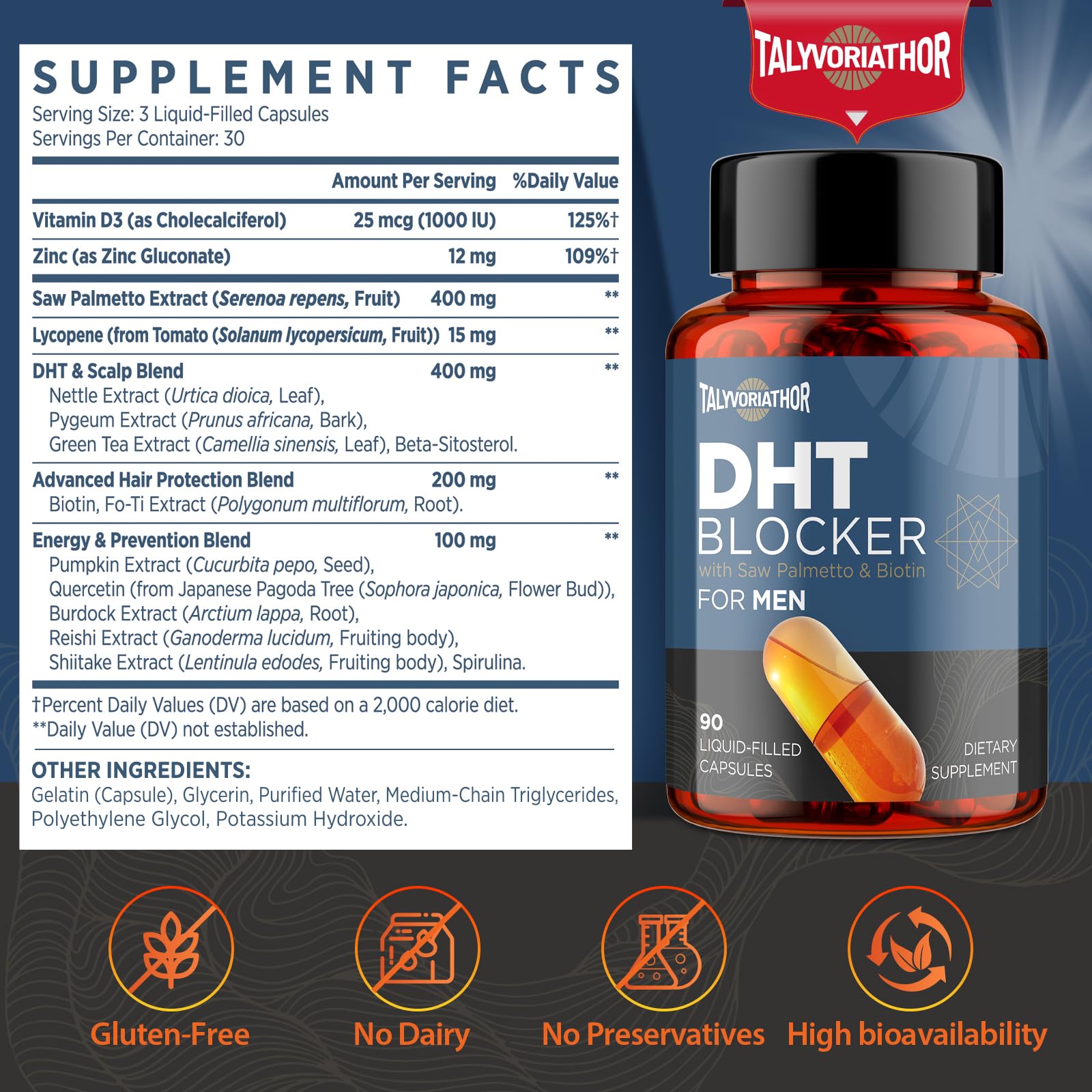 Talyvoriathor DHT Blocker capsule closeup highlighting liquid-filled design.