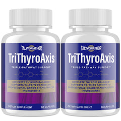 Talyvoriathor TriThyroAxis bottle side showing durable packaging for thyroid support.