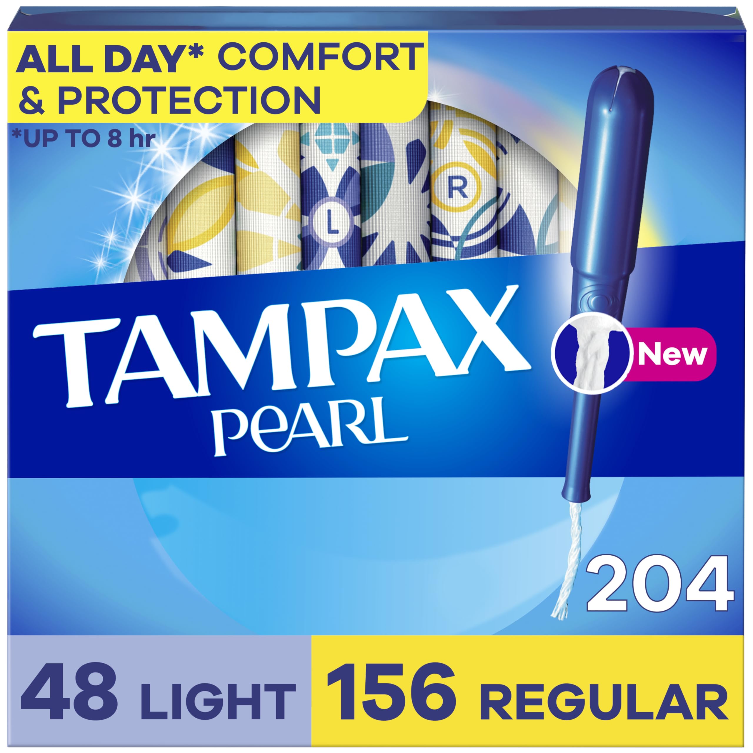 Tampax Pearl LeakGuard braid protection shown for reliable leak prevention.