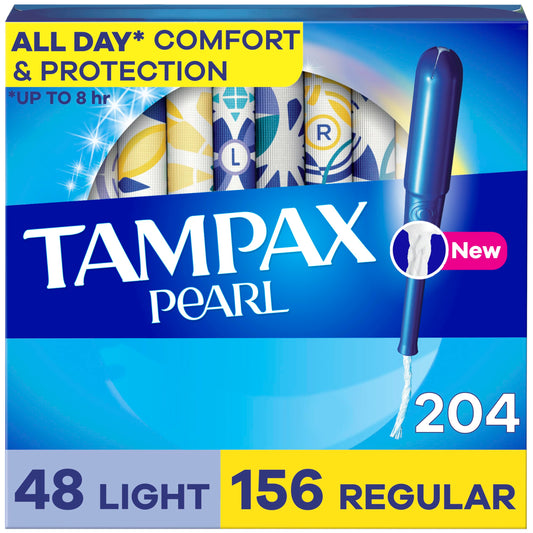 Tampax Pearl LeakGuard braid protection shown for reliable leak prevention.