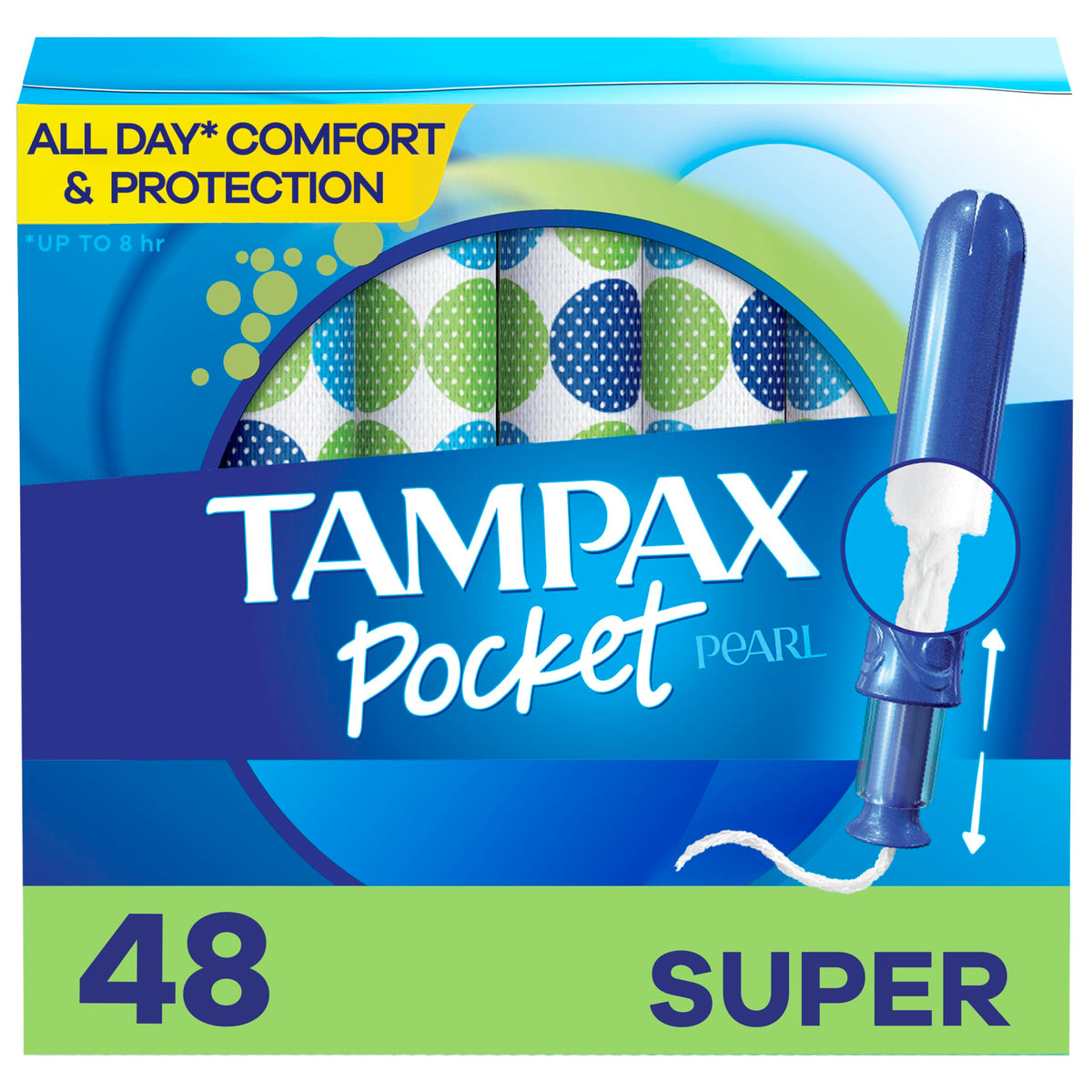 Tampax Pocket Pearl tampons with LeakGuard Braid protect against leaks during daily activities