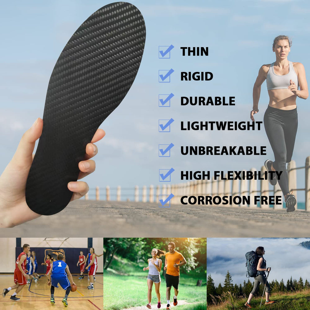 TANG SMALL FISH carbon fiber insole side profile showing rigid support with slight elasticity.